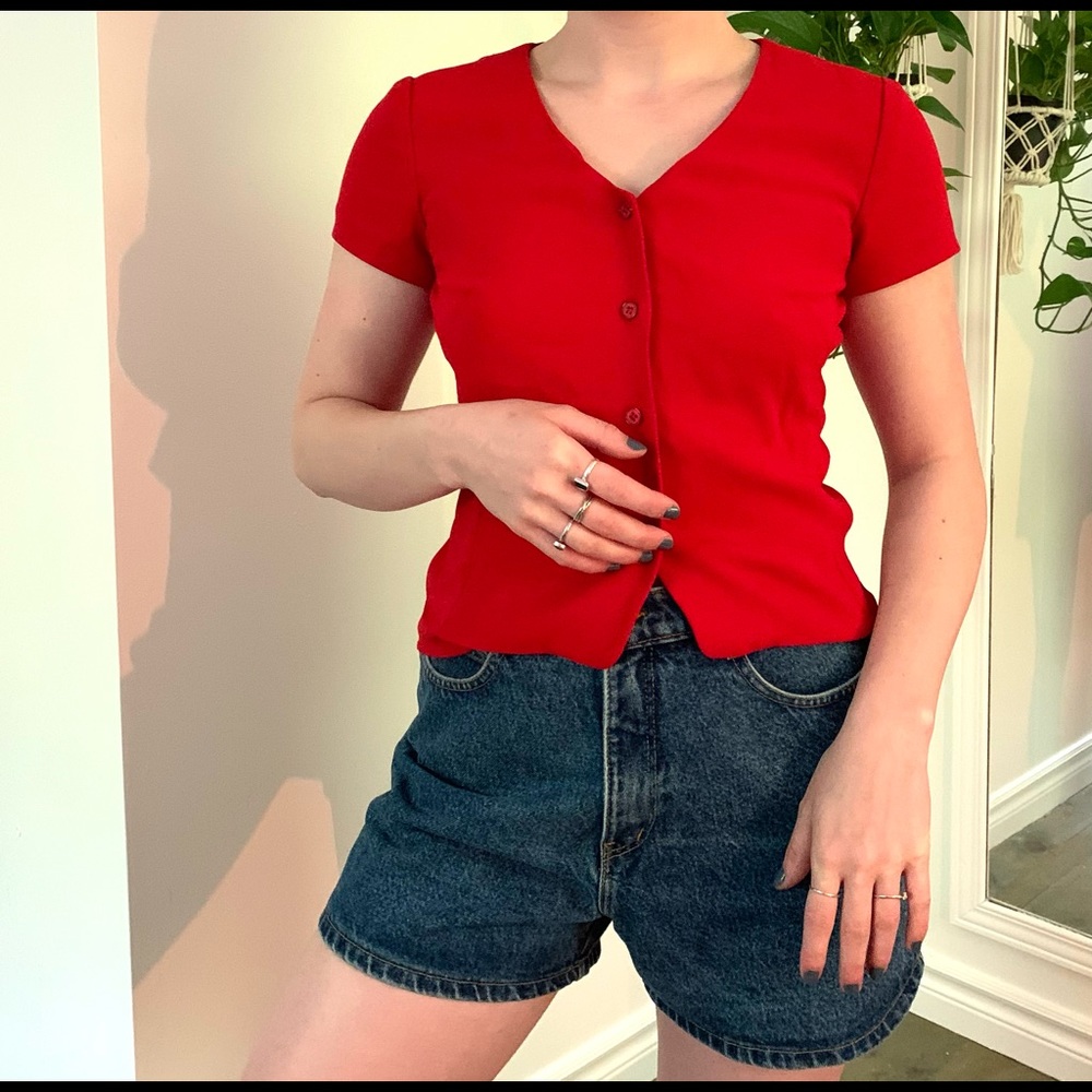 Red Short Sleeve Blouse